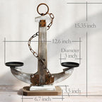 Wooden Anchor Candle Holder Coastal Decor Lake House Decor, Vintage Home Decor Candle Stand Table Centerpiece Candle Holder for 2 Candles, Nautical Decor Beach Decor Large Candles Stand