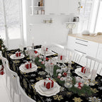 6Pcs Christmas Snowflake Party Tablecloths Decorations,Plastic Black and Gold Table Cloth,Winter Rectangle Table Cover for Christmas New Year Birthday Baby Shower Holiday Party Decorations,54x108 inch