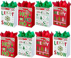 GITMIWS 12 Pack Christmas Paper Gift Bags with Tissue Paper, 9'' Medium Christmas Treat Gift Bags Bulk with handles, Xmas Shopping Tote Goodie Bag for Kids, Xmas Party Favor Decor