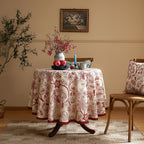 ISAENNE Designer French Linen Round Tablecloth,Red Floral Washable Indoor Table Cloth,Durable Home Decor Tablecloths for Dining Thanksgiving Kitchen Party Christmas,Diameter 67"-Ruyi A