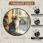 Round Christmas Sign Cats Vintage Metal Sign Christmas Kitten Retro Tin Sign Wall Decor for Home Office Bar Club Man Cave 12 * 12 in