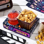 Faccito 36 Pcs Movie Night Snack Trays Movie Theater Snack Boxes Night Supply Disposable Paper Holder Tray for Popcorn Food Candy Drink Party 8 x 6 Inch(Black Purple,Classic Style)