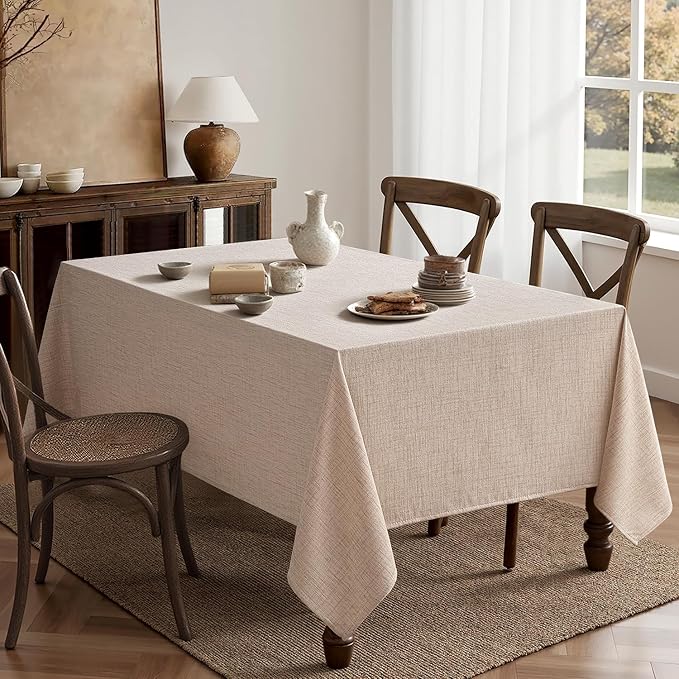 MIULEE Natural Linen Tablecloth 60x104 Inch Rectangle Table Cloth Waterproof,Stain Resistant & Wrinkle Resistant for Dining Party Wedding