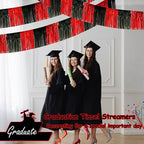 4 Pack 10 Feet Black Red Parade Floats Foil Fringe Garland Metallic Tinsel Streamers Banner Fringe Curtain Banner for Halloween Graduation Homecoming Birthday Party Decorations (Black, Red)