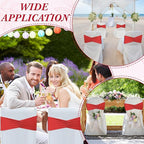 Moukeren 100 Pcs Spandex Chair Sashes Bows Bands Slider Sashes for Chair Covers Elastic Bands Ties Ribbon Decorations for Wedding Party Events Ceremony Birthday Banquet(Red)