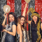 2 Pack Black and Red Foil Fringe Curtains Party Decorations, Tinsel Curtain Backdrop Streamers for Birthday Graduation Fiesta Stranger Theme Halloween Christmas Party Decors Supplies Door Streamers
