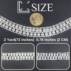 PEARLY JUN 2 Yards Pearl Rhinestone Trim Chain Silver Crystal Fringe Diamond Applique Ribbon String Tassel Strip for Sewing Wedding Dress Crafting Crafts Flower Embellishments