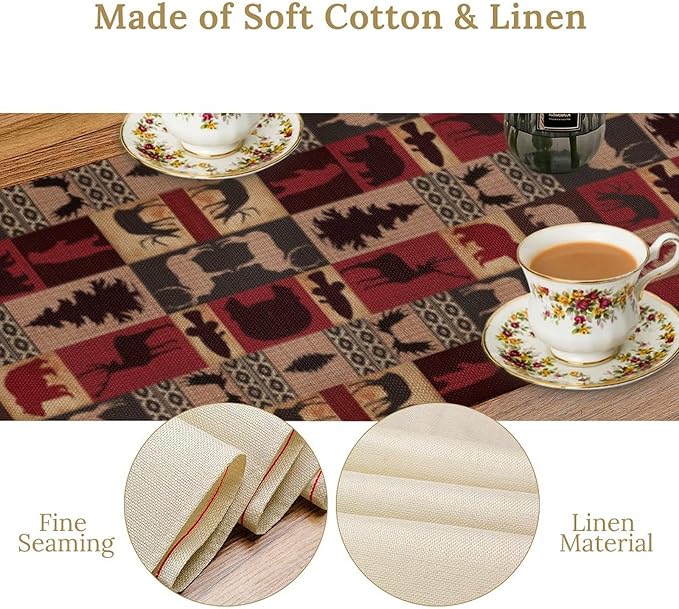 Retro Rustic Bear Table Runner, Wild Bear Cabin Pine Farmhouse Table Runner for Bedroom Kitchen Living Room Vintage Country Style Lodge 13x36 Inch
