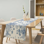 Chinoiserie Flower Table Runner, Seasonal Spring Fall Plants Blue Florals Dinner Runner for Home Kitchen Dining Table Party Holiday Decoration 13"x108"