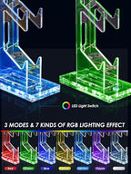 OAPRIRE Headset and Controller Stand with Lights, 3 Tier Acrylic Game Controller Holder, Controller and Headset Stand for Desktop,Universal Design Compatible with PS5/PS4/XBOX/SWITCH (Clear)