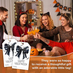 50 Pcs Halloween Tags with String, 2.1"×3.5" Bowknot Paper Gifts Tags, Bat Trick or Treat for Candy, Spider Happy Halloween Gifts Tag Wrap for Party Favor - B06