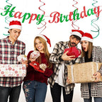 Red White Green Mexican Christmas Birthday Party-Decorations - 21pcs Happy Banner,Paper Lanterns Honeycomb,Tissue Pom Poms Flower Fan,Italian Kids Classroom Hanging Streamers Garland Decor Huglony