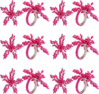 Napkin Rings Set of 12 for Dining Table Decoration Parties Everyday Metal Napkin Holder Leaf Pink (Pack of 12)