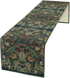 Green Morris Floral Table Runner, Boho Rustic Country Farmhouse Teal Red Rose Pattern for Home Kitchen Table Decor Dining Coffee Room Party Decor 13x90in