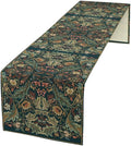 Green Morris Floral Table Runner, Boho Rustic Country Farmhouse Teal Red Rose Pattern for Home Kitchen Table Decor Dining Coffee Room Party Decor 13x108in