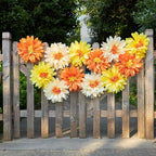 12 Pcs Daisy Tissue Paper Pom Poms Fall Party Decorations Orange Yellow Tissue Flowers Paper Flowers Decorations for Wall Groovy Backdrop Garden Hippie Wedding Thanksgiving Autumn Decor