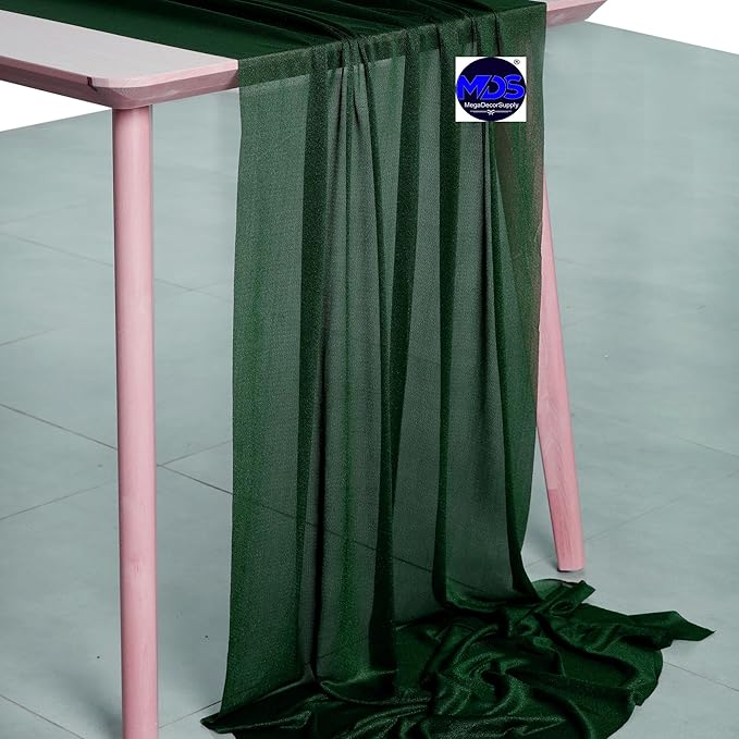 MDS 2 Pack 10ft Chiffon Table Runner 29 x 120 Inches Sheer Wedding Runner Romantic Rustic Table Runner for Wedding Decorations, Birthday Parties, Bridal Shower Party Arch Decor - Hunter Green