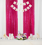 ShinyBeauty Sequin Curtains Panels Hot Pink Sequin Backdrops 4 Pieces Photo Backdrop Shimmer Background for Baby Shower Fuchsia Fabric Curtain New Year,Birthday Party,Holiday Decor (2Ftx8Ft)