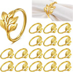 Leaf Napkin Rings Set of 50 Metal Gold Napkin Holder Stylish Fall Napkins Ring Bulk Handicraft Flower Napkins Rings for Family Dinner Wedding Birthday Christmas Thanksgiving Elegant Table Setting-Gold