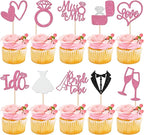 30 PCS Bride to Be Cupcake Toppers Glitter Miss to Mrs I Do Love Heart Ring Cupcake Picks Wedding Bridal Shower Cake Decorations for Wedding Engagement Bachelorette Party Supplies Pink