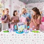 3 Pcs Christmas Snowflake Party Tablecloths Decorations,Plastic Pink Winter Onederland Rectangle Table Cover for Christmas New Year Girls 1st Birthday Baby Shower Holiday Party Decorations,54x108 inch