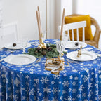 Jectivs 3 Pieces Christmas Snowflake Plastic Party Tablecloth Decorations,Disposable White Snowflake Blue Xmas Round Table Cover Backdrop for Winter Christmas Holiday Party Supplies,84 inch (Blue)
