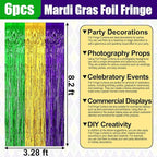 6 Pack Gold Green Purple Foil Fringe Curtain Backdrop, 3.28Ft x 8.2Ft Metallic Tinsel Foil Fringe Streamer Curtains for Photo Booth, Birthday, Wedding, New Year Party Decorations