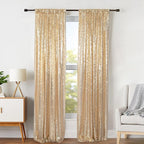 ShinyBeauty Gold Sequin Backdrop Panels 2FTx8FT Sparkly Light Gold Drapes Glitter Photo Booth Backdrop Happy Birthday Graduation(2FTx8FT)