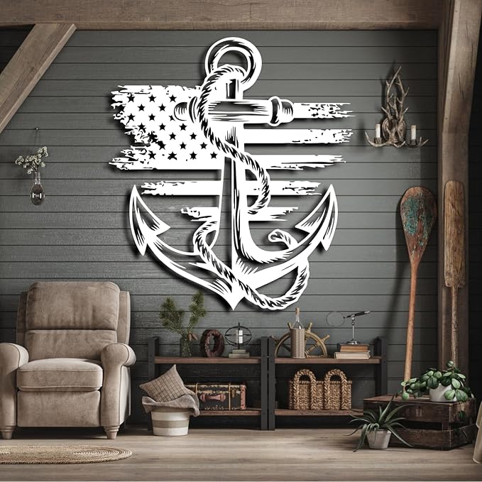 lunwall Metal Anchor Wall Decor, Anchor Metal Sign, Metal Anchor Decor, Anchor Metal Wall Art, Metal Nautical Wall Decor, Metal Wall Decor Coastal, Anchor Wall Decor (white, 31L x 29W / 80 x 72 cm)