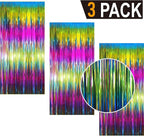 GOER 3.2 ft x 8.2 ft Metallic Tinsel Foil Fringe Curtains Party Photo Backdrop Party Streamers for Birthday,Graduation,New Year Eve Decorations Wedding Decor(3 Packs,Macaroon Rainbow)