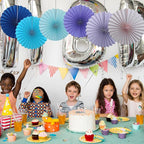 BARTHEW Blue Hanging Paper Fans,Blueaccessories Paper Decorations for Party,Blue Harmony Classroom Decorations,Party Decorations for Boys 16in Hanging Paper Fans 30 Color DIY Set (Sky Blue)