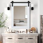 COGOOD Farmhouse Barn Door Mirror - 25 x 38 Rustic Bathroom Mirror for Living Room, Entryway, Vanity Wall Decor (Pure White)