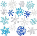 Winter Snowflake Cutouts - Glitter Paper Snowflake Decorations - 100Pcs Blue & Silver Double-Side Christmas Cutouts for Holiday Winter Wonderland Bulletin Board, Frozen Party Decor