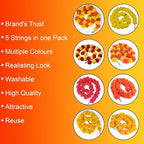 Marigold Garlands for Decorations Pack of 5 - Artificial Marigold Flowers for Decorations -Indian Decor for Pooja, Indian Flower Garland (Yellow Orange Combination | 4 to 4.5 Ft) Hashcart®