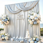 Silver Satin Backdrop Curtains 2 Panels - Glitter Photo Drapes for Baby Shower, 10x10FT Shimmer Back Drop Decor, Wrinkle Free for Birthday Party Prom Wedding Anniversary Background