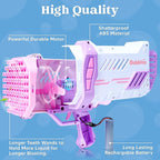 Sloosh Bubble Machine Gun W/Solution for Kids Ages 4-8, Light-Up Bazooka Rocket Shape Bubble Guns Blaster for Outdoor, Summer Toys Gifts, Party, Wedding, Easter