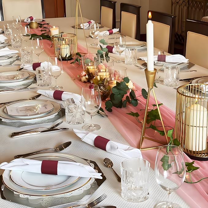 Polymer Material Reusable Napkin Band, Glue-Free Tear-Proof Water Resistant Oil-Proof Napkin Bands Set of 50(Front Burgundy Color and Back White), 6 Adjustable Sizes Napkin Rings