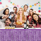 3 Pack 29x108 Inch Light Purple Foil Fringe Table Skirts Metallic Banner for Tinsel Streamer Garland Backdrop for Parade Floats Wedding Thanksgiving Birthday Christmas Halloween Party Decoration