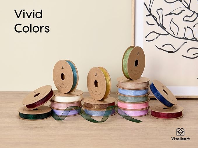 Vitalizart 3/8" x 90 Yards Organza Ribbon Set 9 Rolls x 10 Yd Sheer Ribbon for Gift Wrapping Crafts Christmas Tree Bows Wedding Invitations Wreaths Party Decor Bouquet DIY Projects (Mixed Colors)