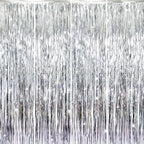 GOER 3.2 ft x 8.2 ft Metallic Tinsel Foil Fringe Curtains Party Photo Backdrop Party Streamers for Birthday,Graduation,New Year Eve Decorations Wedding Decor (4 Packs,Silver)