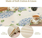 Watercolor Hydrangea Flower Table Runner, Spring Summer Seasonal Plants Butterfly Blue Dinner Runner for Home Kitchen Dining Table Party Holiday Decoration 13"x120"