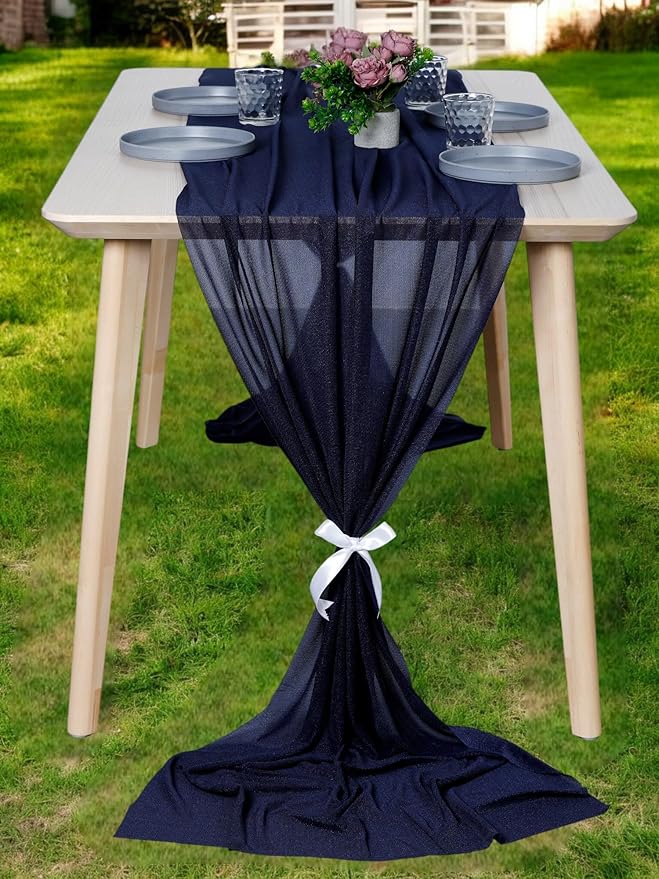 MDS Halloween Chiffon Table Runner - 5 Pack, 29 x 170 Inches, 14ft Each - Sheer Spooky Table Runners for Haunted House Parties, Trick-or-Treat Tables, Witchy Décor, Wedding & Events - Navy Blue