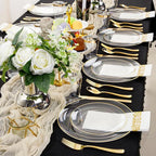 Supernal 350PCS Clear and Gold Plastic Dinnerware Set Include Clear Disposable Plates, Gold Plastic Silverware Heavy Duty, Cups and Napkins for Birthday, Weddings, Parties