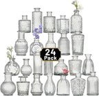 Glass Bud Vase Set of 24 Pcs Small Minimalist Vases for Flowers, Vintage Rustic Home Decor for Table Centerpiece Wedding Party, Modern Clear Aromatherapy Bottle for Living Room Bedroom