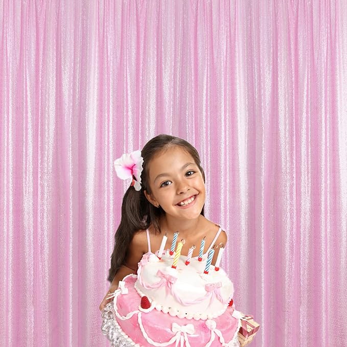 Sugargirl Matte Pink Sequin Backdrop Curtain 4 Panels 2FTx8FT Glitter Pink Background Drapes Sparkle Photography Backdrop for Party Wedding Birthday Wall Decoration
