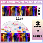 3 Pack 29 x108 Inch Rainbow Foil Fringe Table Skirts Metallic Banner for Tinsel Streamer Garland Backdrop for Parade Floats Mother's Day, Graduate, Birthday, Wedding Party Decoration