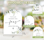 Greenery Wedding Fan Sign, 6 x 8 Inch White Arch Acrylic Wedding Sign with Holder, Wedding Sign for Ceremony and Reception, Wedding Decoration, Wedding Supplies - LY23