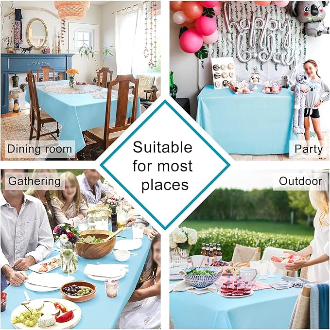 Hiasan Waterproof Tablecloth Rectangle - Washable Fabric Table Cloth for Dining Room Kitchen Birthday Party and Outdoor Use, Sky Blue, 30 x 60 Inch