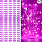 pozzolanas 100 Pack Pink Battery Operated String Lights - 7ft Waterproof Fairy Lights with 20 LEDs for Home, Mason Jar, Party, Wedding, Halloween, Christmas Decorations