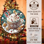 Round Christmas Signs Hot Cocoa Bar Metal Tin Sign Christmas Decor For Home Vintage Christmas Coffee Cocoa Tin Sign Hot Chocolate Bar Sign 8 * 8 in